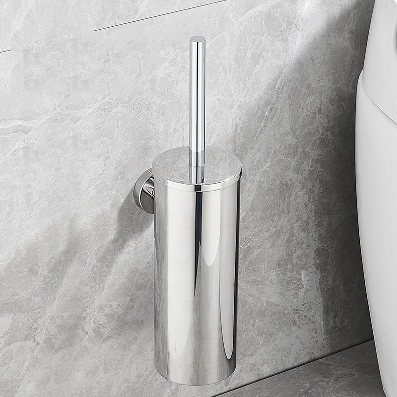 304 Stainless Steel Floor-Standing Toilet Brush with Punch-Free Wall Mount & Deodorizing Long Handle