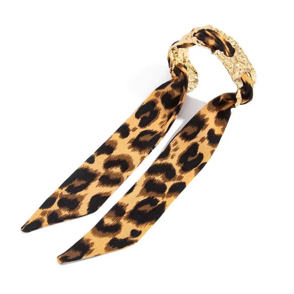 Ingemark Punk Elegant Leopard Print Floral Pattern Ribbon Bracelets Women Trendy Texture Gold Color Metal Wide Bangles Jewelry