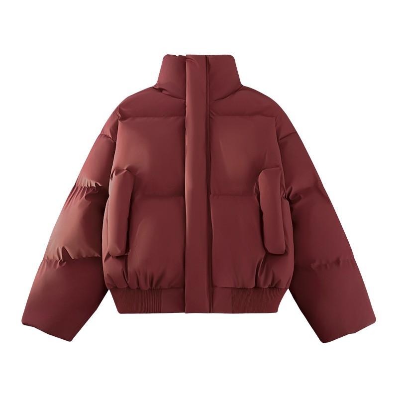 Mens Winter Cotton Puffer Jacket High Street Style Stand Collar Loose Fit Short Length Casual Warm Coat