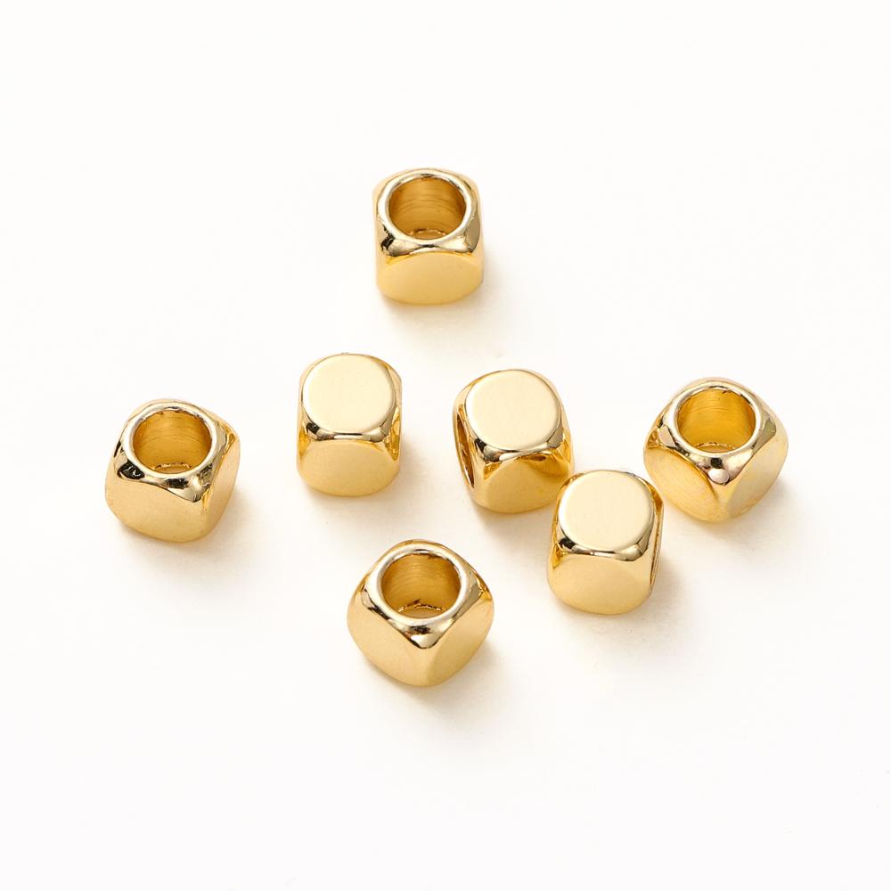 50pcs/lot 14K 18K Gold Brass Cube Square Spacer Beads Loose Charm Bead for DIY Bracelets Necklace Jewelry Making Accessories