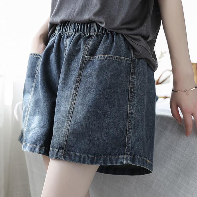 Women's Plus Size Denim Wide-leg Shorts Summer Loose and Thin Personality Big Pocket Fashion All-match Culottes