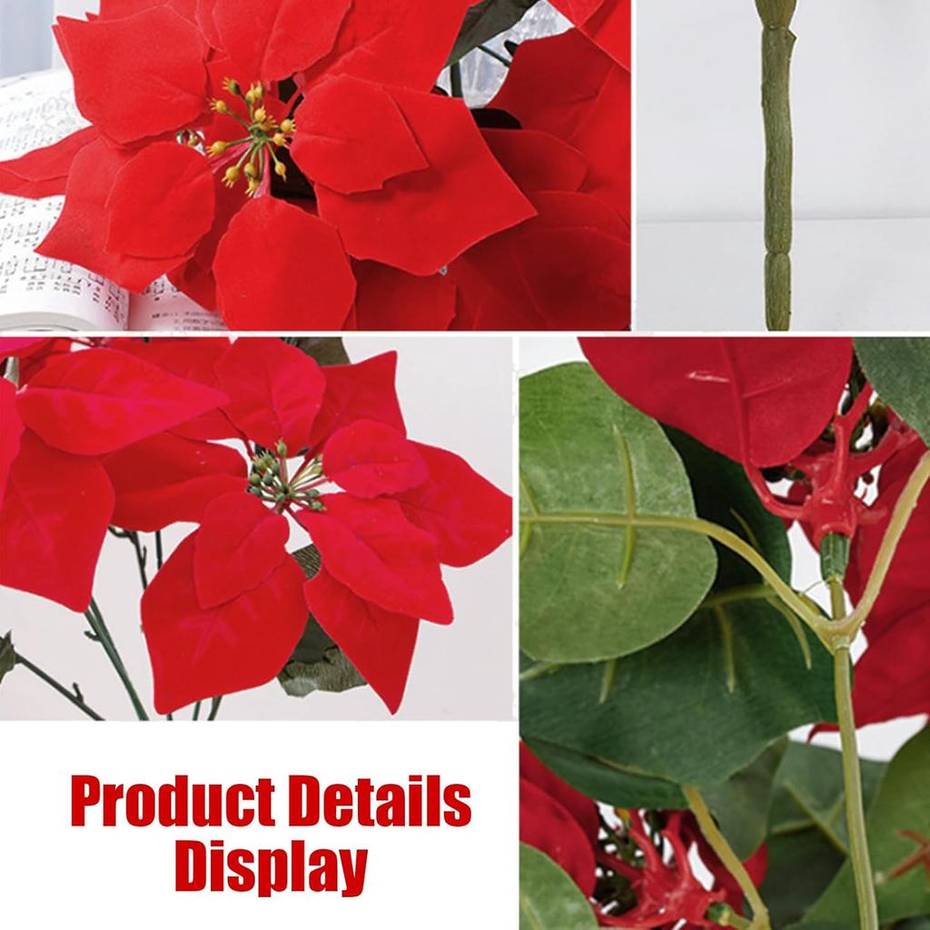 Christmas Poinsettia simulation bouquet 5 Pack 7 flower branches indoor and outdoor Christmas decoration