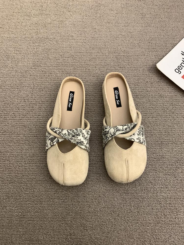2025 Summer New Late Evening Breeze Gentle Heeless Lazy with Skirt French Bag Head Half Slippers Women's Summer Wear