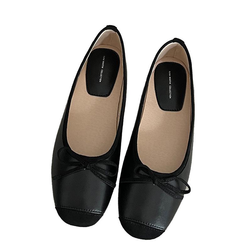 Fashion rose red bowtie flat shoes woman flock ballet flats  designer bow moccasins big size 35-42 slip on loafers zapatillas mujer