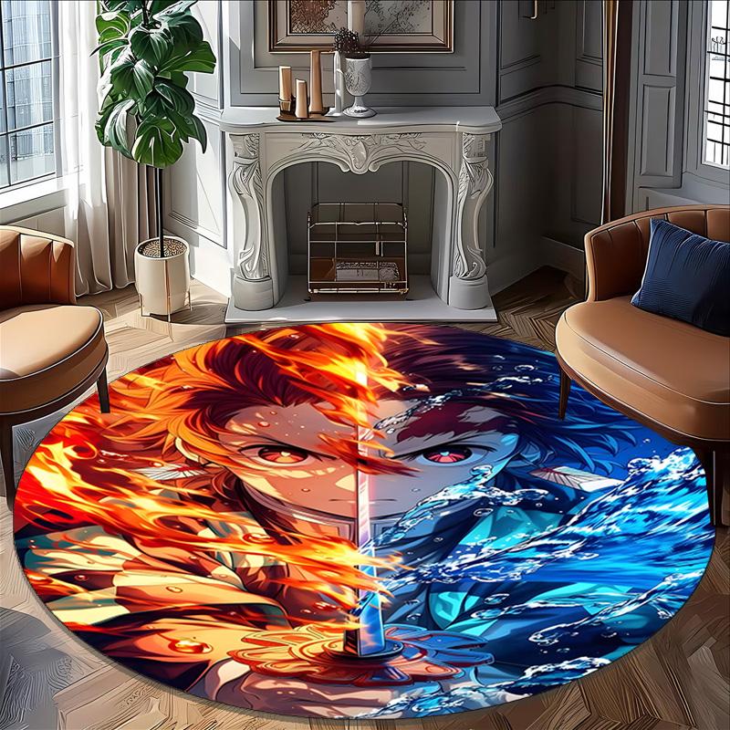 1pc Kamado Tanjiro Carpet, Round Rug, Comfortable, Suitable for Entryways, Living Rooms, Office, And Bedrooms, Christmas Decoration