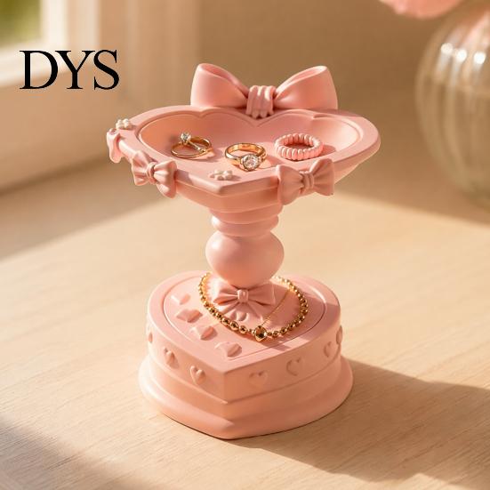 Dressing Table Accessory Heart Shape Jewelry Tray, with Bow Design, 3D Printed Desktop Storage Organizer, Macaron Color Tray Matte Finish Display