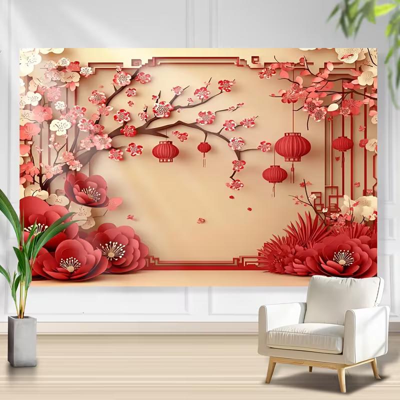 2D Traditional Chinese Floral Banner for Wedding, Engagement and New Year Party Decoration