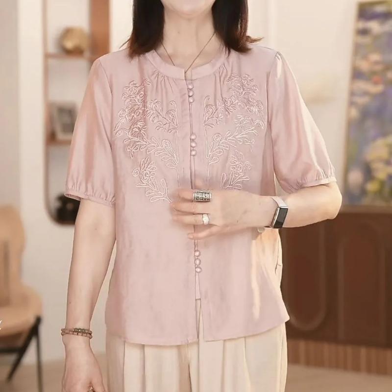 New Chinese Style Mother's Summer Short-sleeved T-shirt Tops Noble Temperament Middle-aged Elderly Women