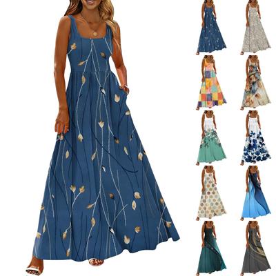 Ladies' Floral Print Summer Casual and Fashionable Sleeveless Long Dress