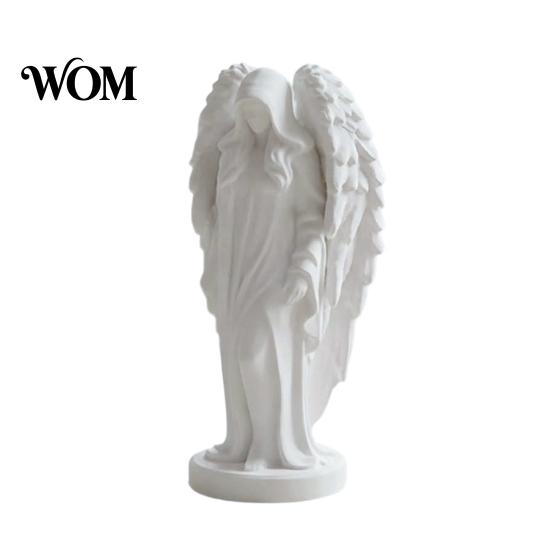 Peaceful Home Accents 3D Printed Hooded Angel Figurine, Elegant White Winged Statue, Artistic Decor European Style Minimalist Desktop Sculpture