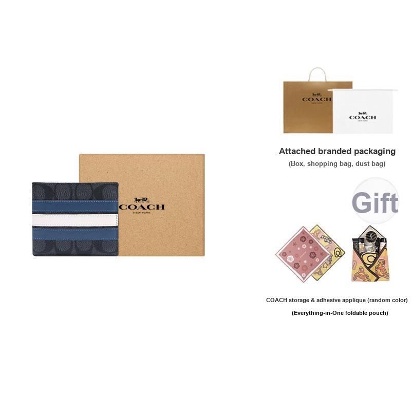Coach 3 In 1 Wallet With Logo Short Foldable Detachable Card Holder Canvas And Cowhide Men Wallets Black Blue White 3008-QBOH0