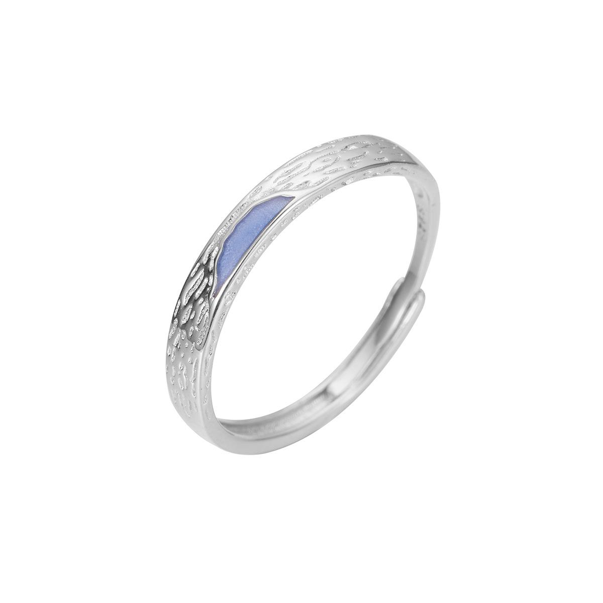 

Кольцо для пары из стерлингового серебра S925, модное, легкая роскошь, нишевое, мужское и женское, живое, регулируемое, выжжено-синее 925 Silver