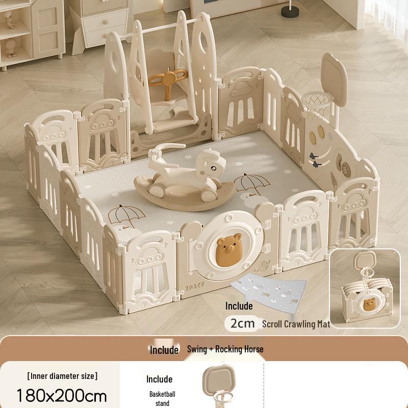 Compact Foldable Baby Playpen & Safety Fence with Integrated Crawling Mat for Indoor Use