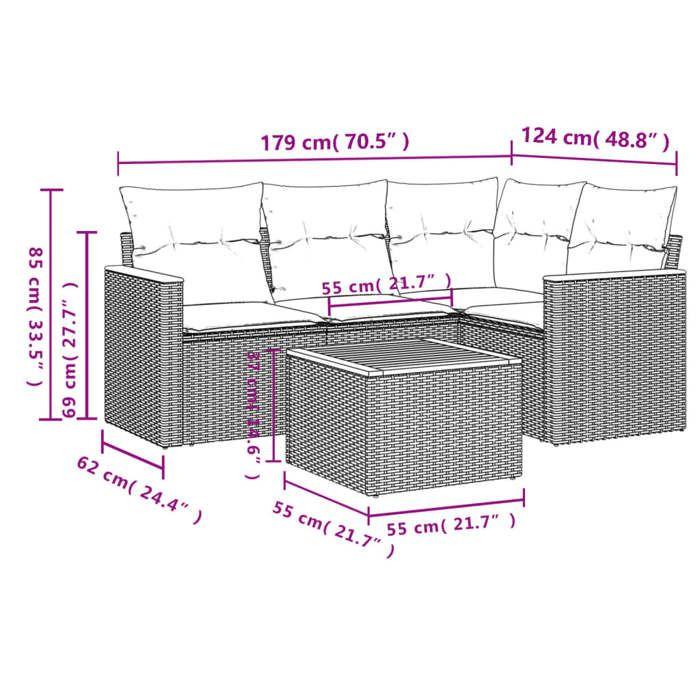 VidaXL Salon de Jardin avec Coussins 5 pcs, Canapés de Terrasse, Ensemble de Meubles de Patio, Mobilier d'Extérieur, Noir 3225936