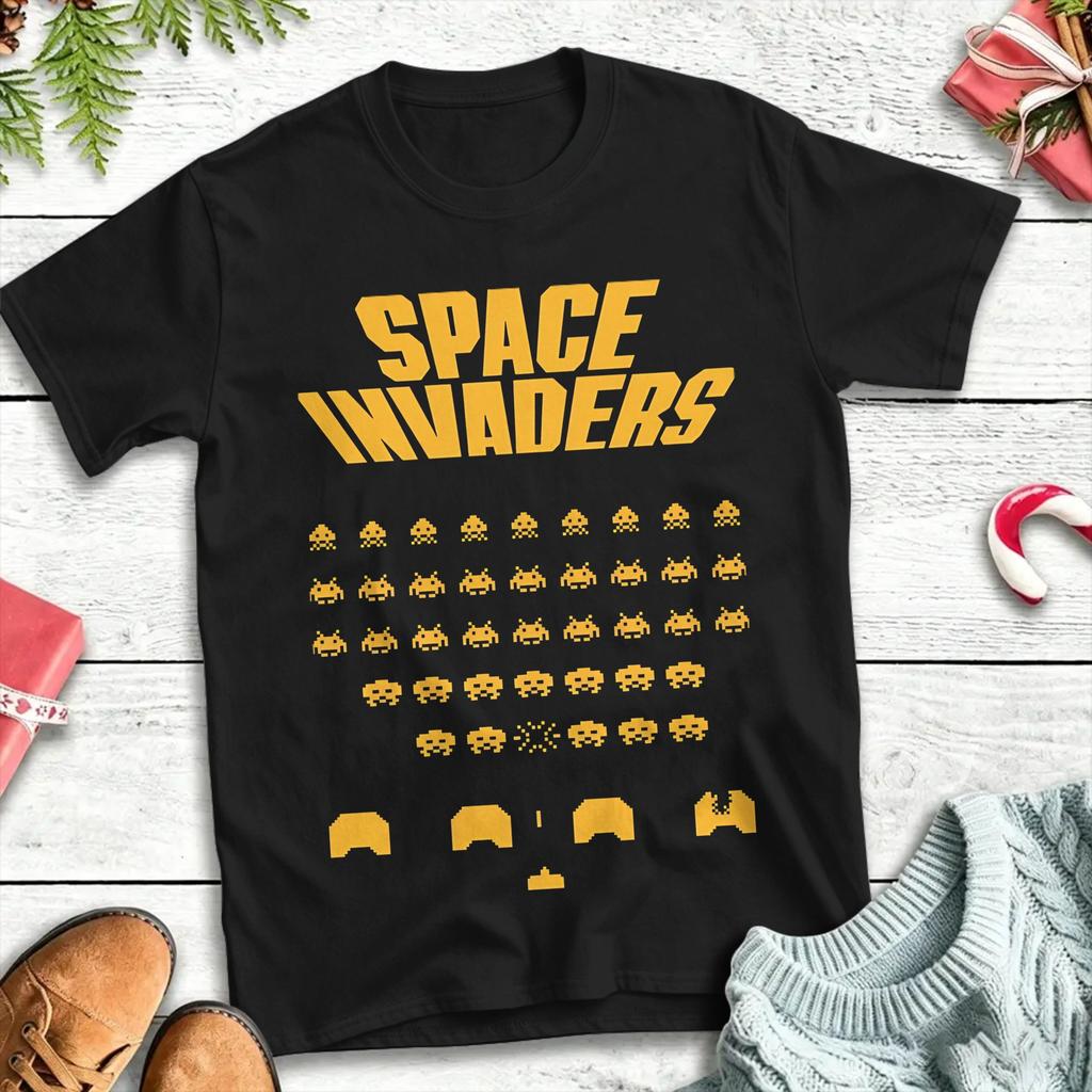 T-shirt Space Invaders Unisex Maglietta Crazy in Cotone Girocollo Manica Corta Regalo di Compleanno Abbigliamento