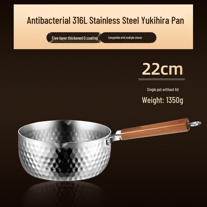 Xunshun Mehrschichtige Yukihira-Pfanne aus Edelstahl, Unbeschichteter Babykost-, Suppen- und Ramen-Topf