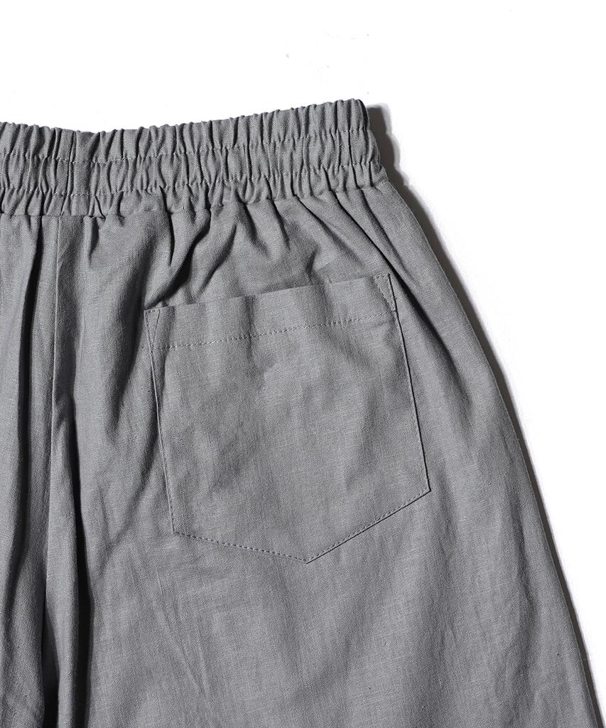 GAKKAI UNIONS Linen Single-Pleat Wide Elastic Waist Pants Gray