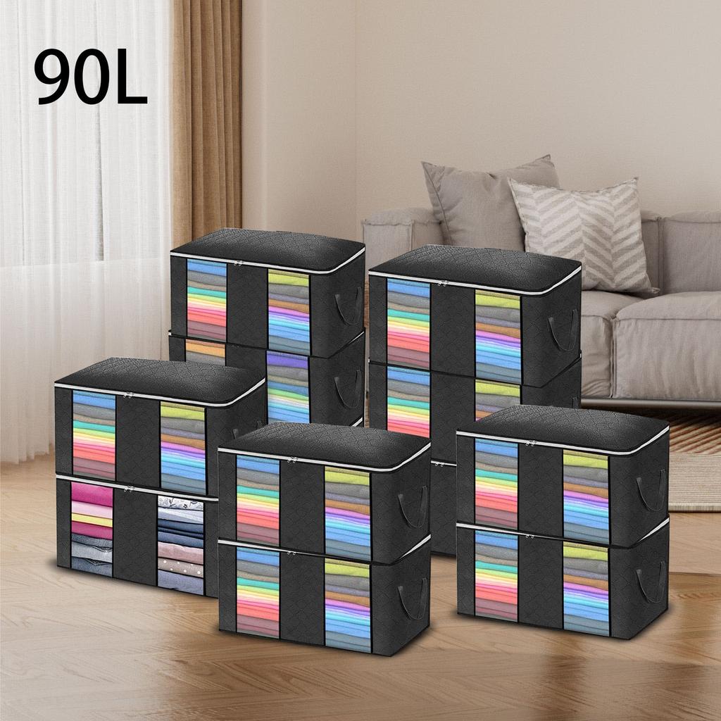 90L Large Storage Bags, Foldable Closet Organizer And Storage Bags With Handles, Thick Fabric For Blankets, Quilts, Clothes, Bedding