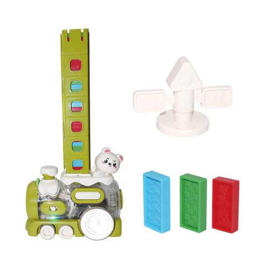 

Kids Domino Train Toy Automatic Domino Thrower Sound Light Effect Toddler Building Blocks зелёный