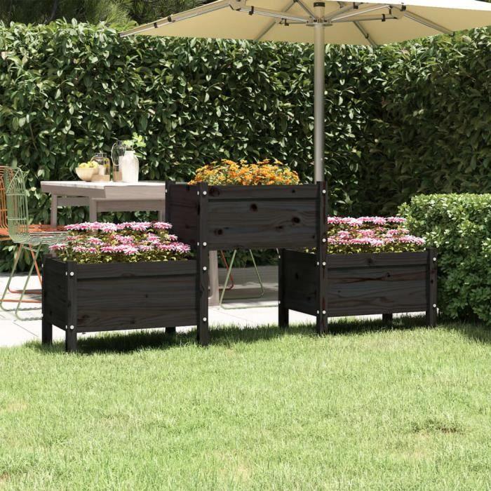 822251 vidaXL Jardinière Noir 178,5x44x75 cm Bois massif de pin