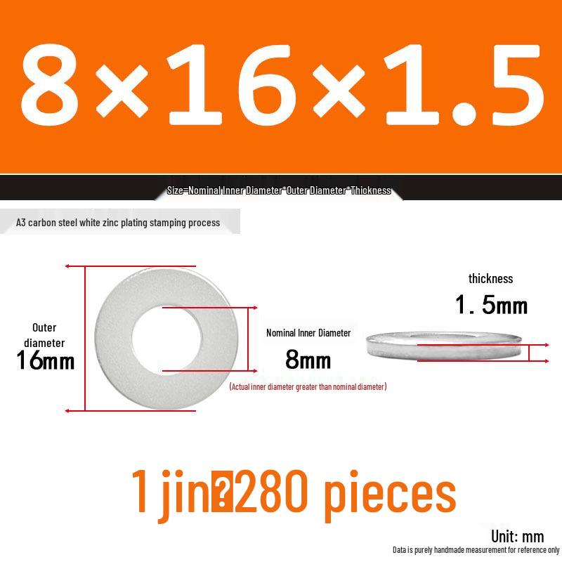 Extra Thick Galvanized Iron Flat Washer, Round, M3-M62