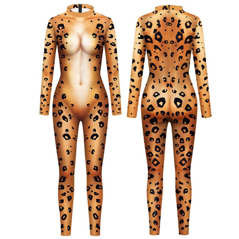 Adults Animals Dog Wolf Snake Leopard Printing Jumpsuit Women Men Halloween Cosplay Costume Carnival Party Stage Role Playing Dress Up Outfit