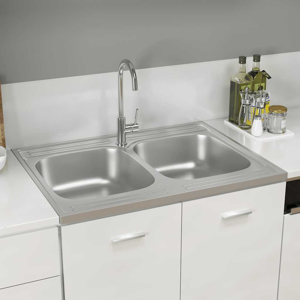 Double Kitchen Sink Silver 800x600x155 mm Stainless Steel