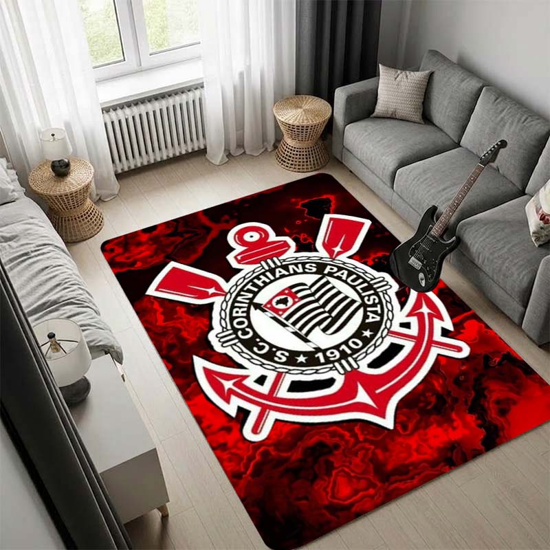 Sport Club Corinthians Paulista Football Club Red Lava Area Rug, Anti-slip Floor Mat, Soccer Fan Home Decor Carpet for Living Room Bedroom Sofa