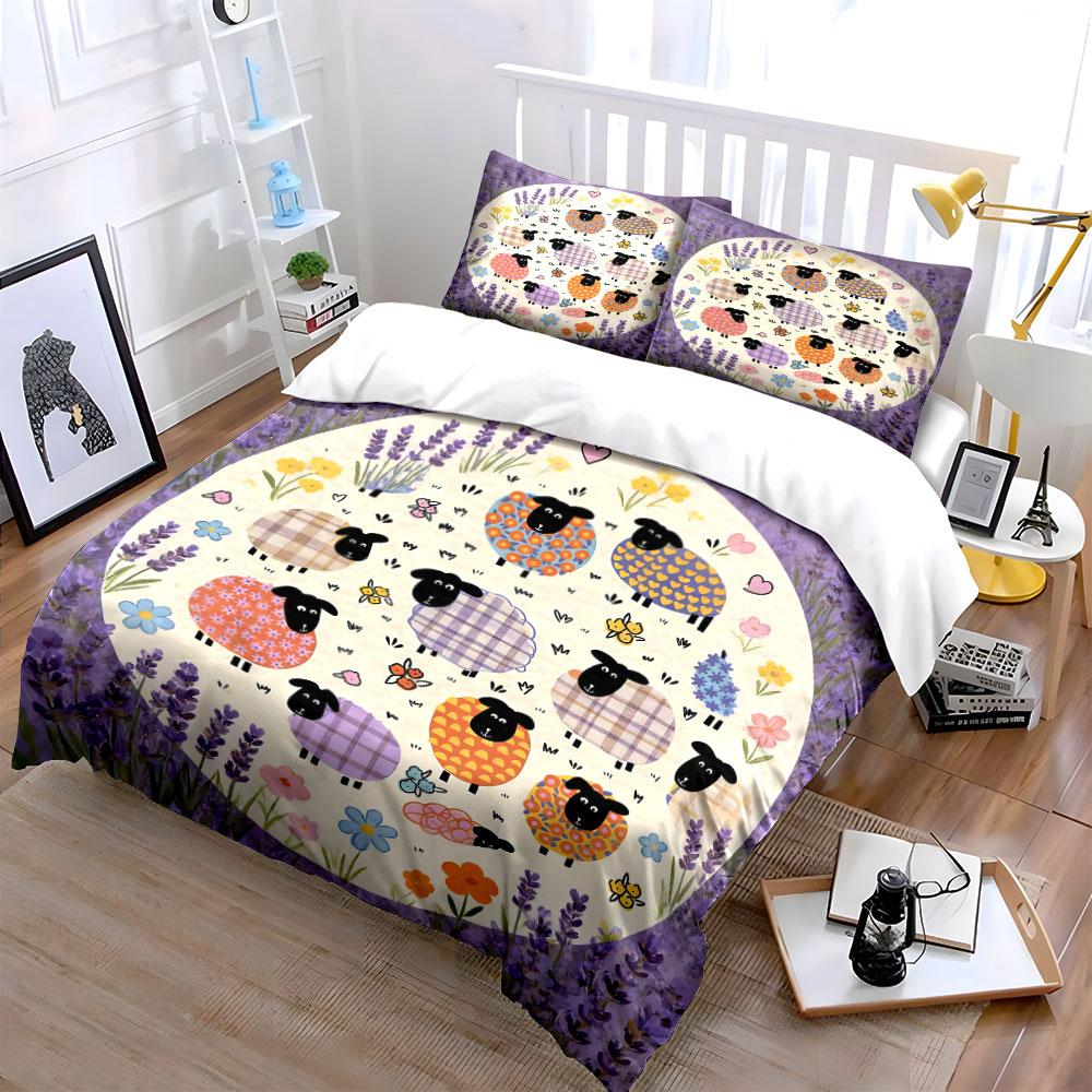 Colorful Sheep Pastoral Decor Soft Comfortable Duvet Cover Bedding Set Included 1*Duvet Cover & 2*Pillowcases, Gift