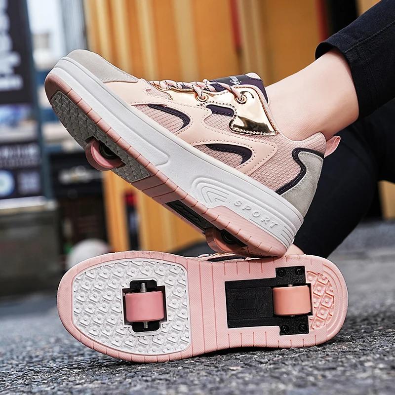 

Women 2-Wheel Roller Skates Fashion Girl s Sneakers With Wheels Retractable Dual-purpose child Skating Sports Shoes EUR-42