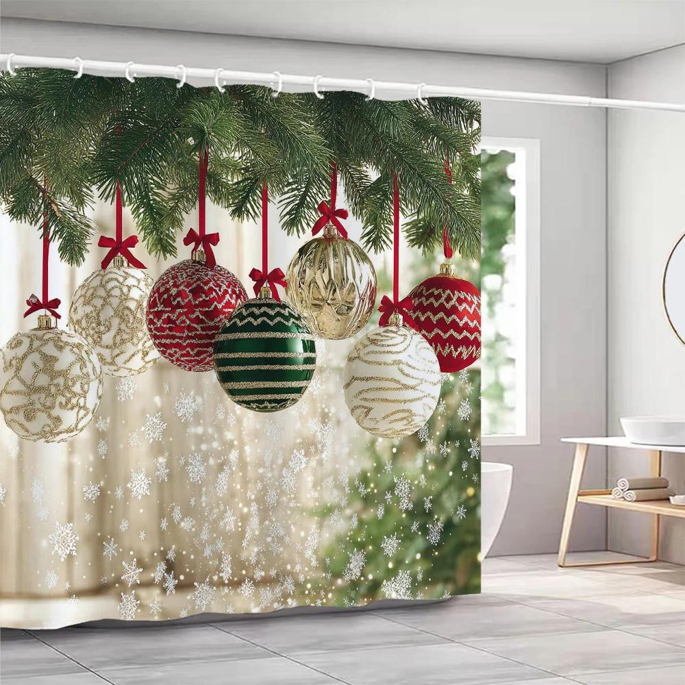 GAEChristmas Shower Curtains with hooks Christmas tree and bells Shower Curtain Polyester Bathroom Curtain home Decor Curtain
