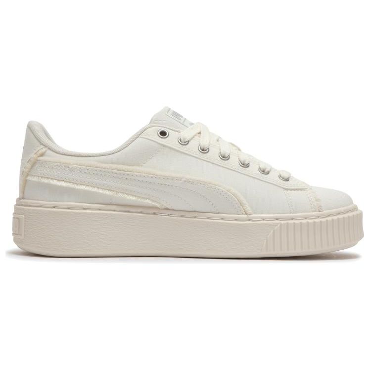 Puma Basket Platform Fringe Round Toe Lace-Up Low-Top Sneakers Women Sneakers Beige 399252-02
