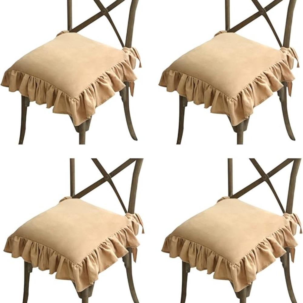 4er Pack Stuhlkissen Rüschen Stuhlkissenbezug, 100% Baumwolle Boho Überzug Geeignet für Wohnzimmer Esszimmerstuhl Kissen, Stilvolle Sitz- und Rückenkissen