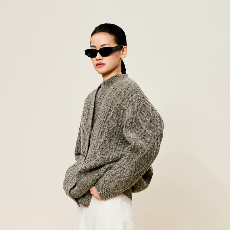 LESS 2024 Winter V-Neck Wool Blend Loose Cardigan