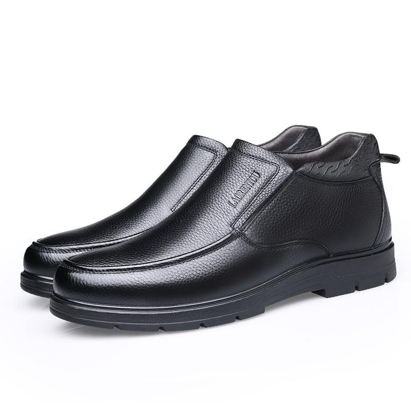 

Men s High-Top Leather Boots - Fleece-Lined Warm Winter Shoes 40 чёрный