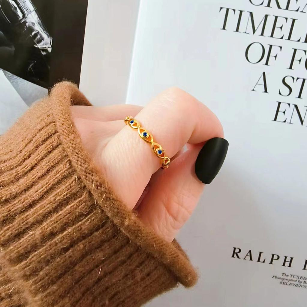 Evil Eye Open Ring For Women Luxury Zircon Minimalist Pinky Ring Chic Niche Design Jewelry