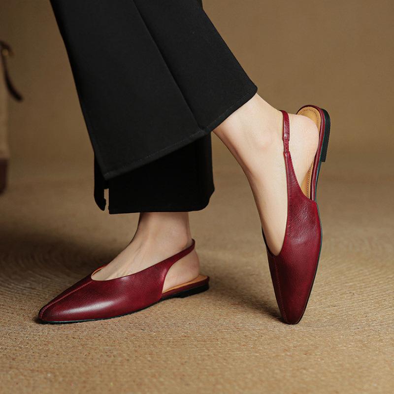 

New rear empty sandals women s summer women s flat-soled sandals women s Korean version pointed head bag head sandals beef tendon soft sole large size 40 бордовый