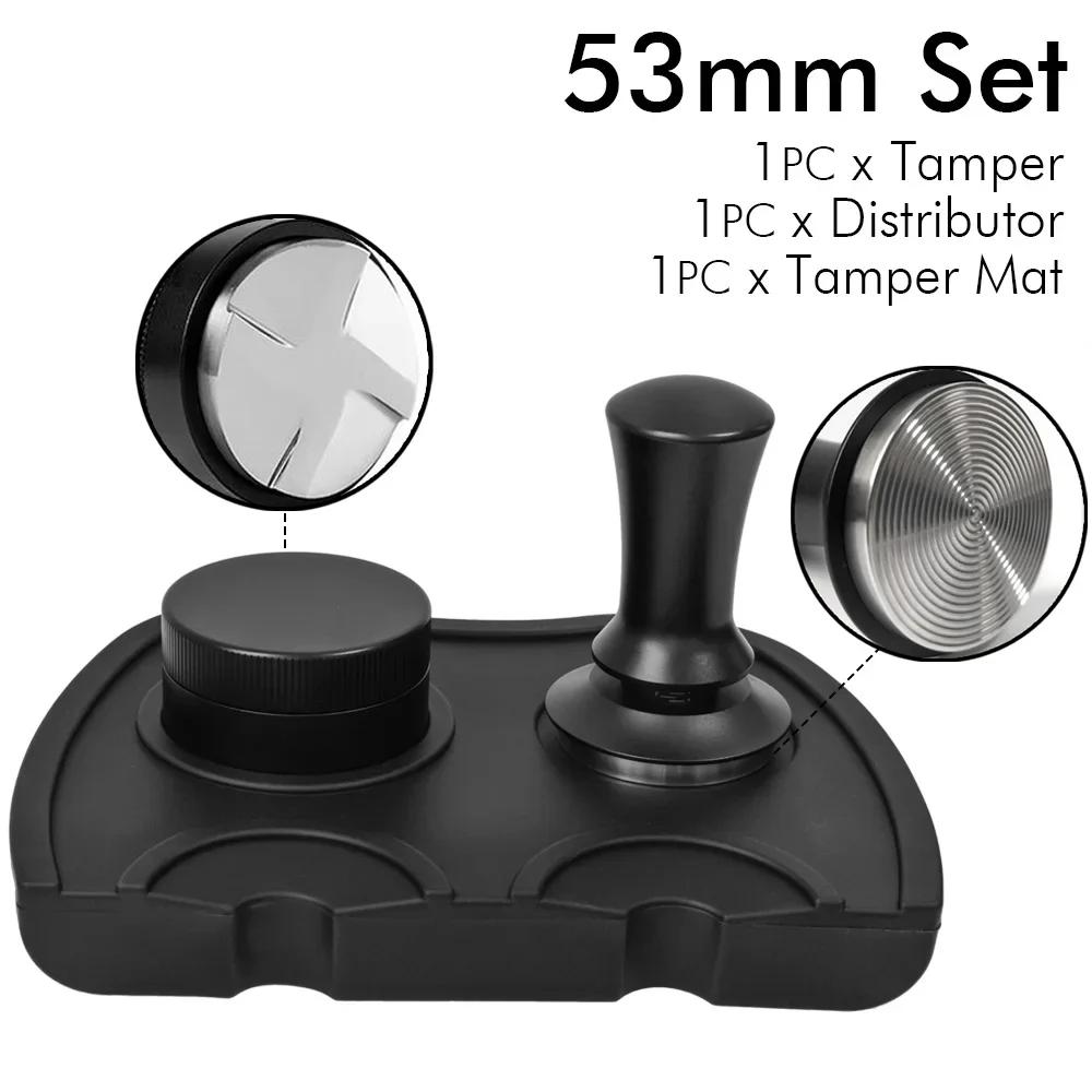 51mm 53mm 58mm Coffee Tampers Spring Loaded Coffee Tamper Ripple Base Aluminum Self Leveling Espresso Tamper Coffee Tamper Kit