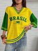 T-shirt Casual Estiva da Donna Y2K con Stampa Grafica Brasileiana Taglie Forti Manica Corta Top Streetwear Maglie a Rete con Buchi
