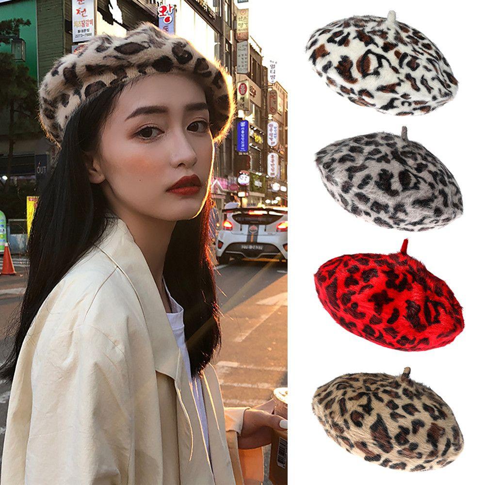 Fashion Winter Warm Beanie Hat Leopard Print Hat Beret French Hat Berets for Women