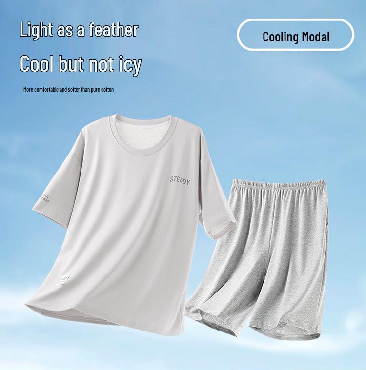 Men's Plus Size Modal Pajama Set: Summer Short-Sleeve Top & Shorts, Cool & Lightweight for Teens and Adults