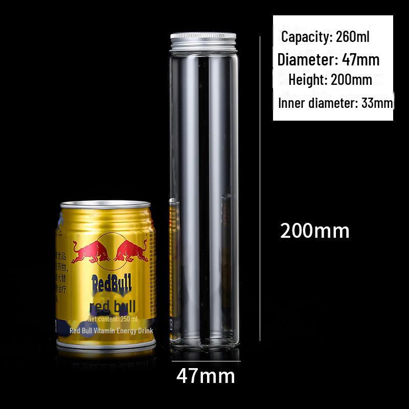 

47 мм серебристая алюминиевая бутылка со стеклянной крышкой: Держатель для браслета из агарового дерева, герметичный футляр для травяного чая и сухофруктов. 260 ml прозрачный