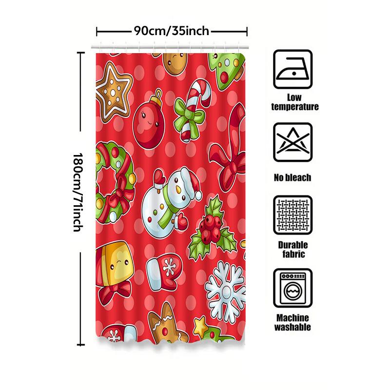 Tu Festive Christmas Shower Curtain Holiday Bathroom Decor Reindeer Snowman Pattern Waterproof Fabric Backdrop Xmas Home Textile