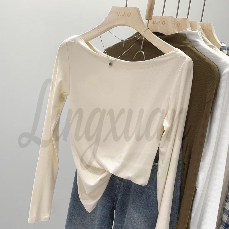 New 2026 One-Shoulder Hot Girl Long-Sleeved Slim-Fit Top for Women XL абрикосовый