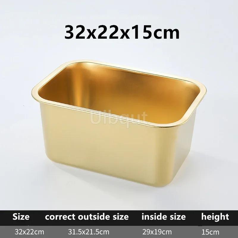 Gold Golden 304 Stainless Steel Plate Storage Tray Rectangular Square Oven Basin Baking Pot Dish Deep Bbq Cafeteria Soup Bowl