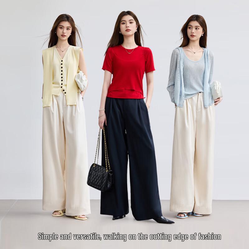 VICTORIA&VERA Women's Cooling Wrinkle-Resistant Lyocell Wide-Leg Casual Pants