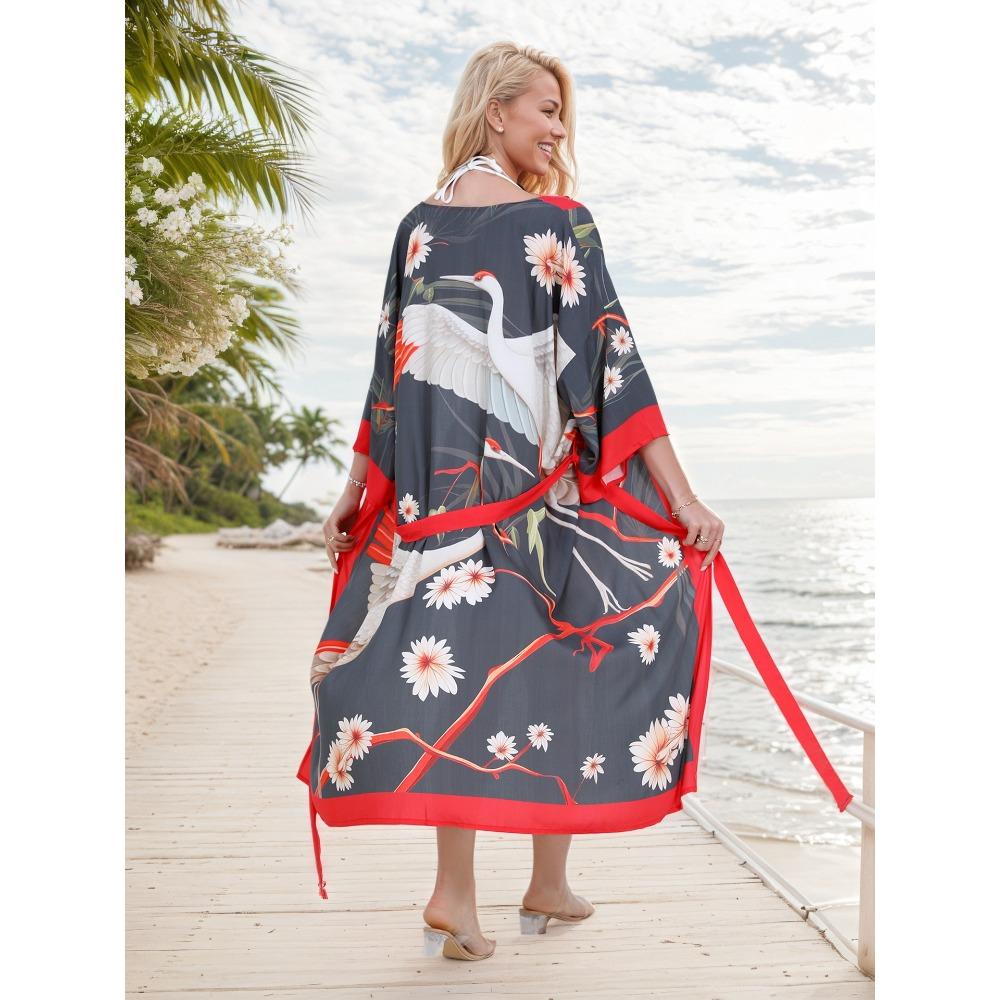 Plus Size Boho Kaftan Dress, Women's Plus Maxi Cover Up Dress