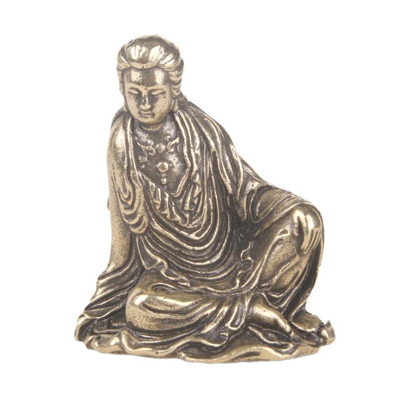 Pure Brass Free-Spirited Desktop Guanyin Bodhisattva Copper Statue Craft Offering Buddha Small Ornament Wholesa