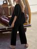 Women's Two Piece Travel Lounge Set Short Sleeve Knit Pullover and Wide Leg Pants Tracksuit