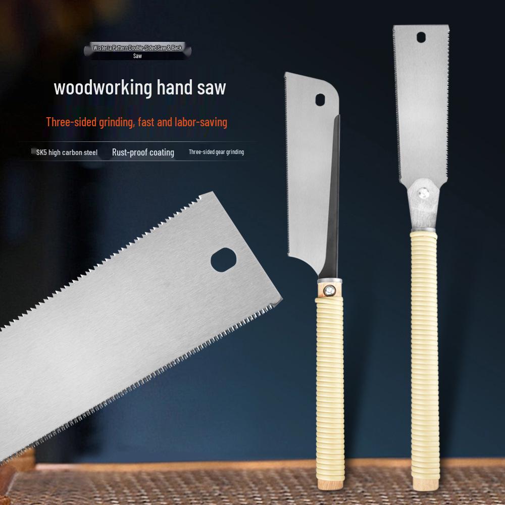 Double-Sided Rattan Handle Precision Tenon Saw for Japanese Woodworking and Garden Logging